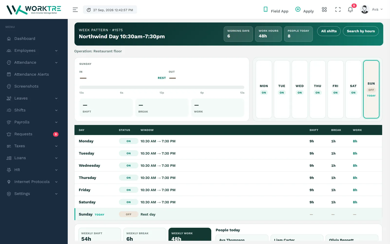 WorkTre shift schedules (demo data)